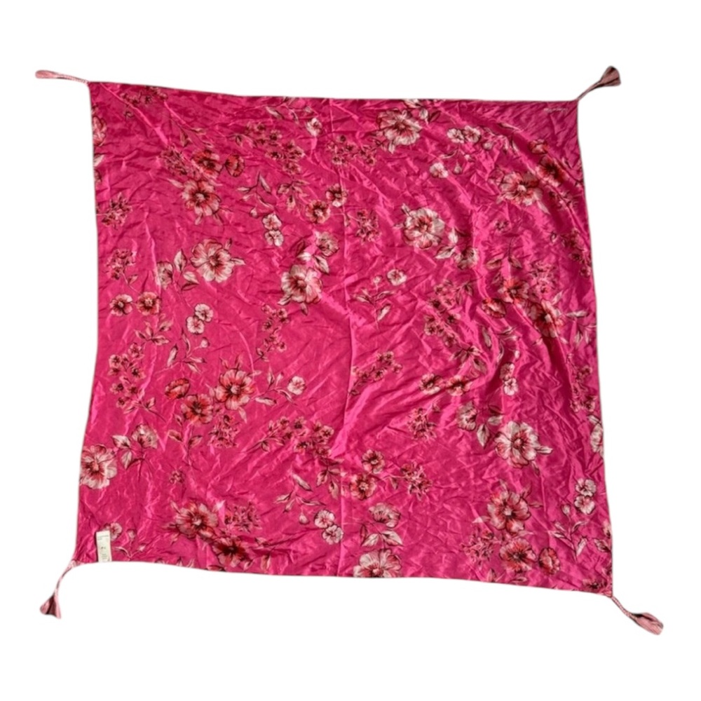 Johnny Was pink floral silk scarf with tassels